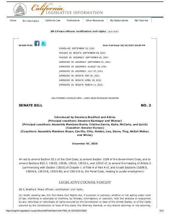 Qualified Immunity & Police Licensing: ?Understanding SB 2